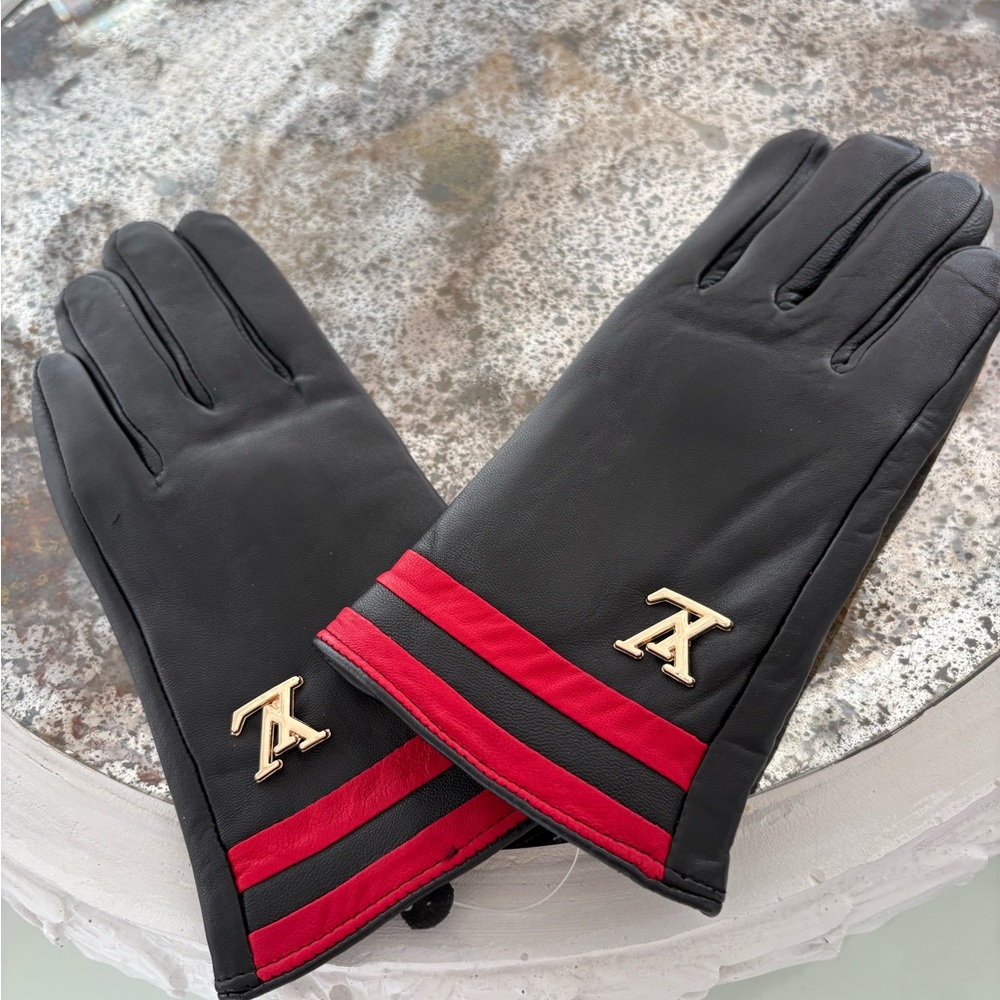 LV Black and Red Gloves
